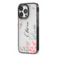 Custom Decorative Floral iPhone 13 Pro Black Impact Case Side Angle on Silver phone