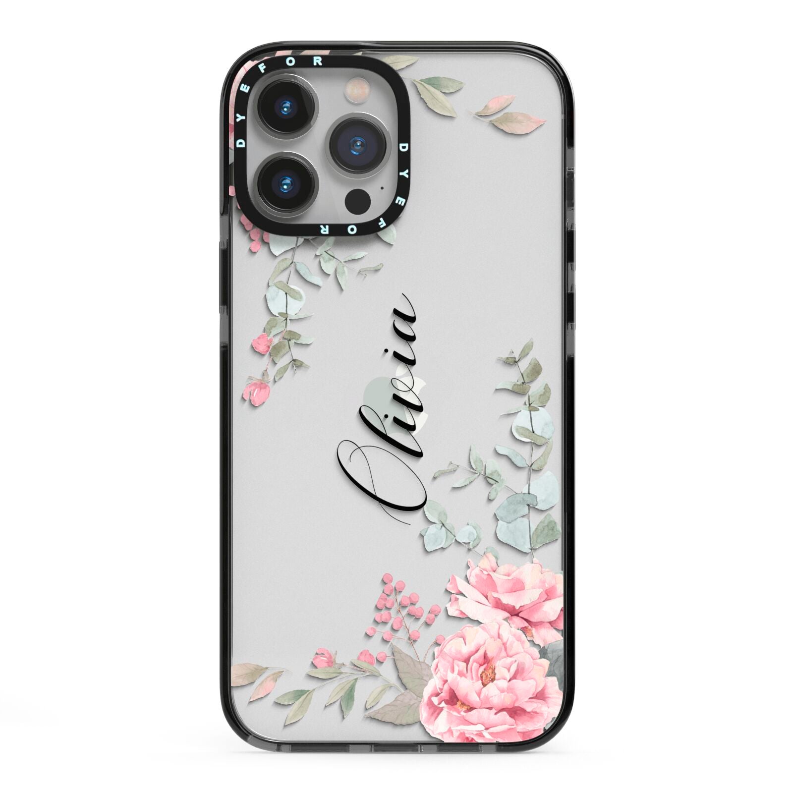 Custom Decorative Floral iPhone 13 Pro Max Black Impact Case on Silver phone