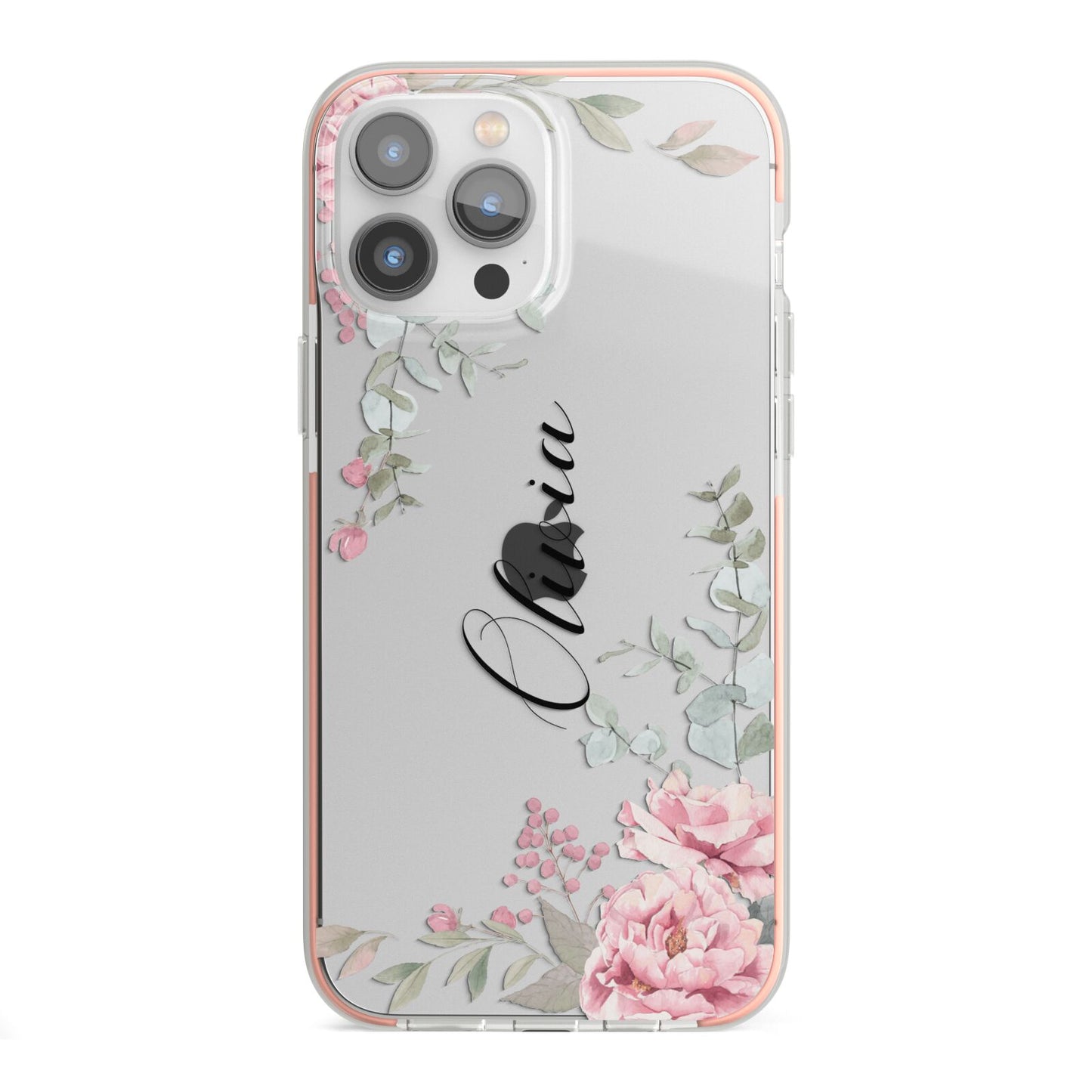 Custom Decorative Floral iPhone 13 Pro Max TPU Impact Case with Pink Edges