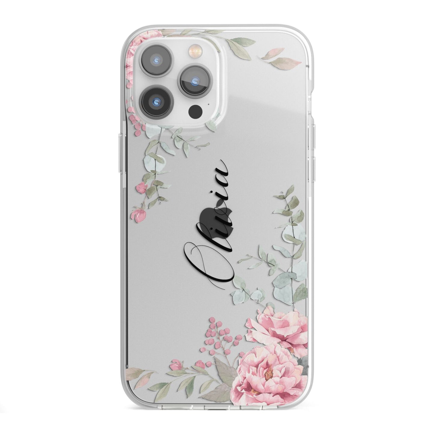 Custom Decorative Floral iPhone 13 Pro Max TPU Impact Case with White Edges