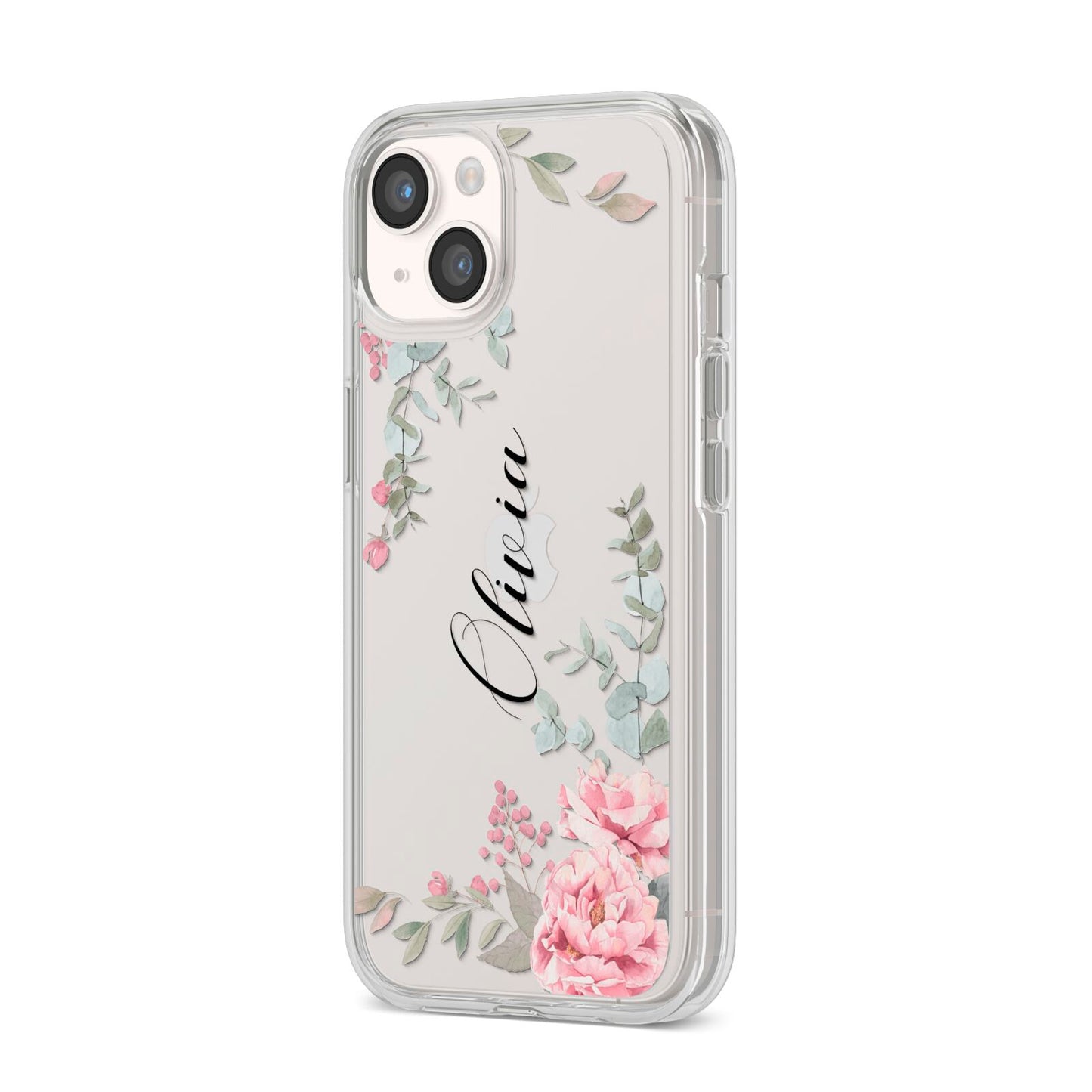 Custom Decorative Floral iPhone 14 Clear Tough Case Starlight Angled Image