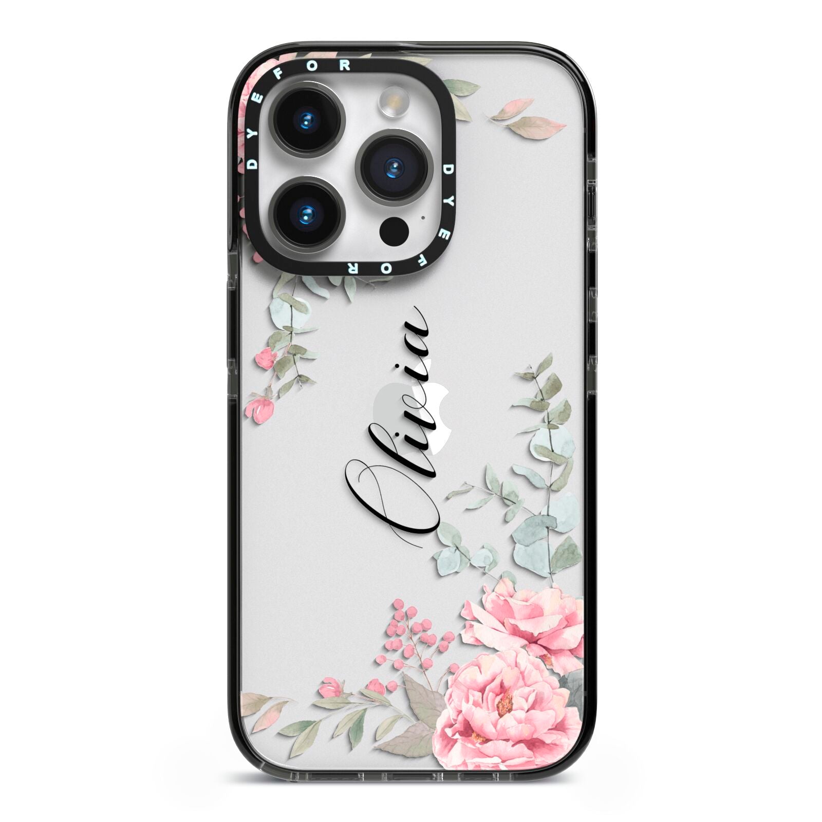 Custom Decorative Floral iPhone 14 Pro Black Impact Case on Silver phone