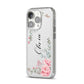 Custom Decorative Floral iPhone 14 Pro Clear Tough Case Silver Angled Image