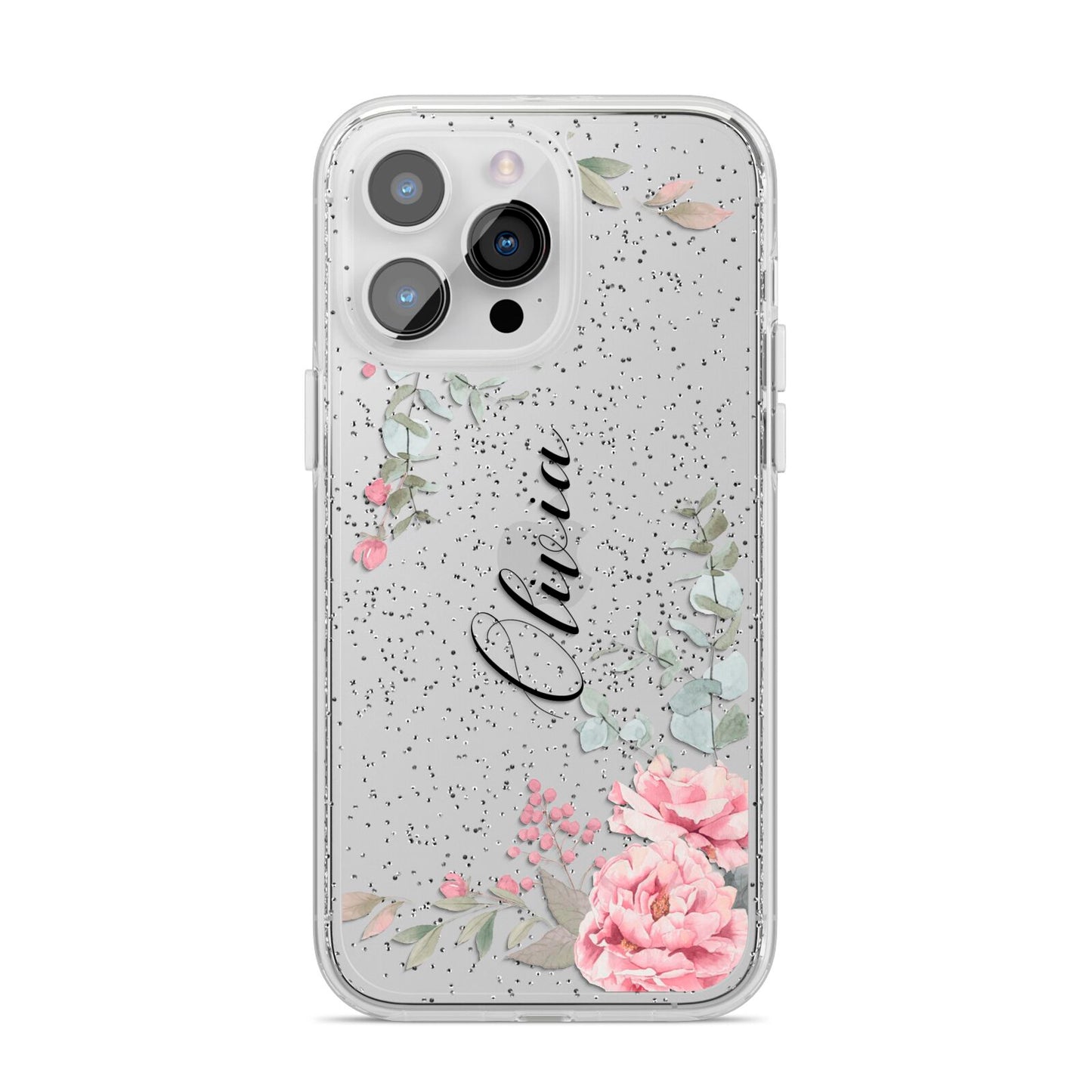 Custom Decorative Floral iPhone 14 Pro Max Glitter Tough Case Silver