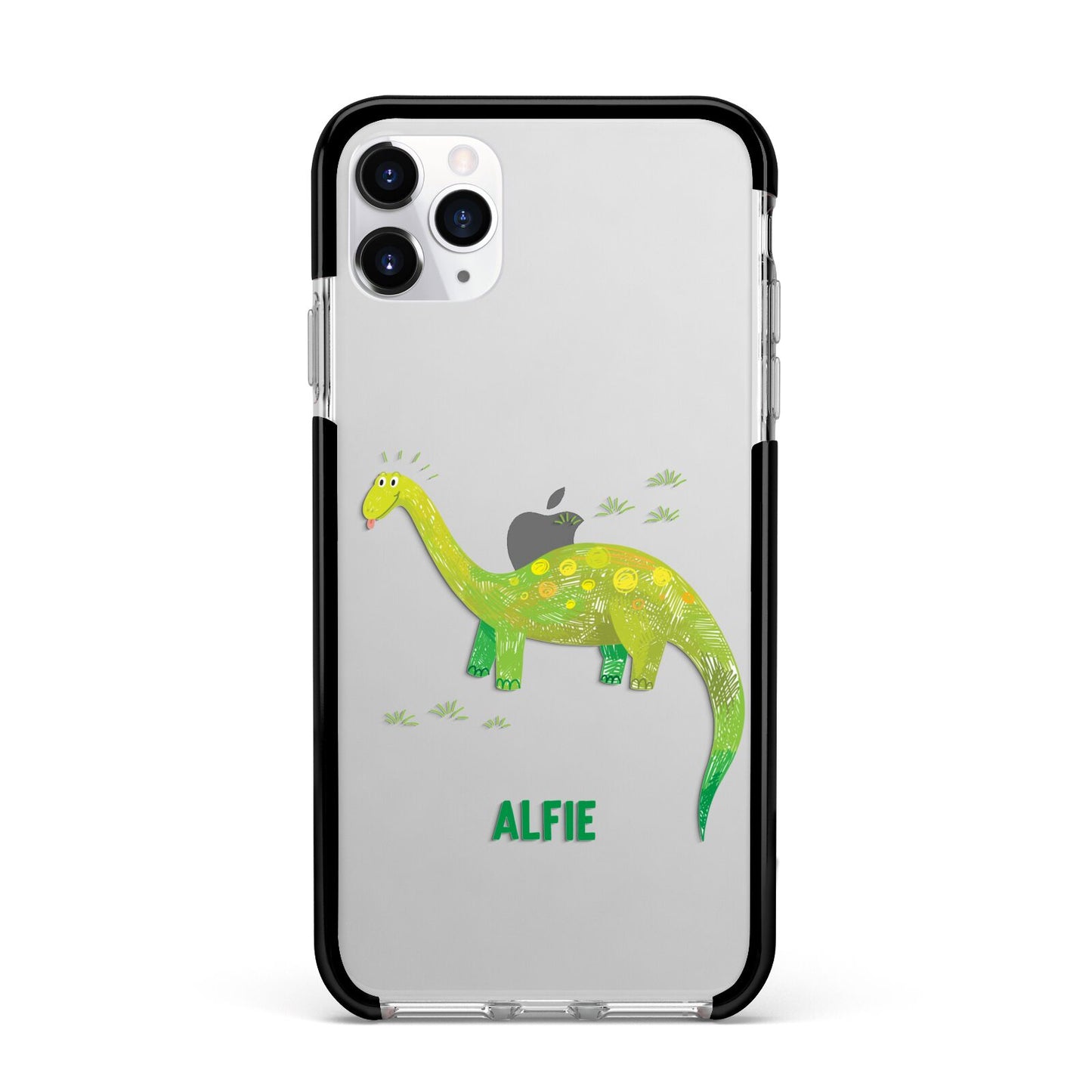 Custom Dinosaur Apple iPhone 11 Pro Max in Silver with Black Impact Case