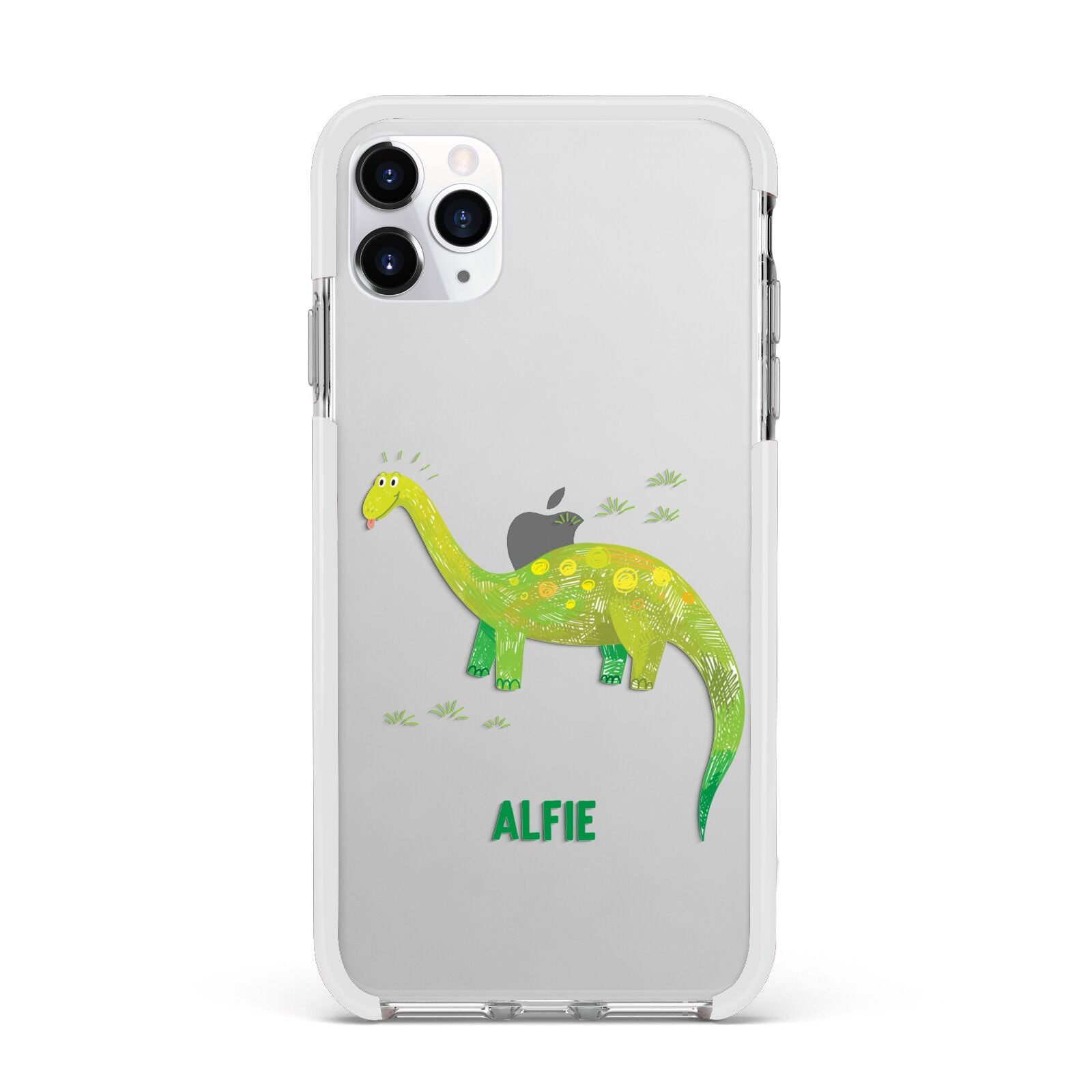 Custom Dinosaur Apple iPhone 11 Pro Max in Silver with White Impact Case