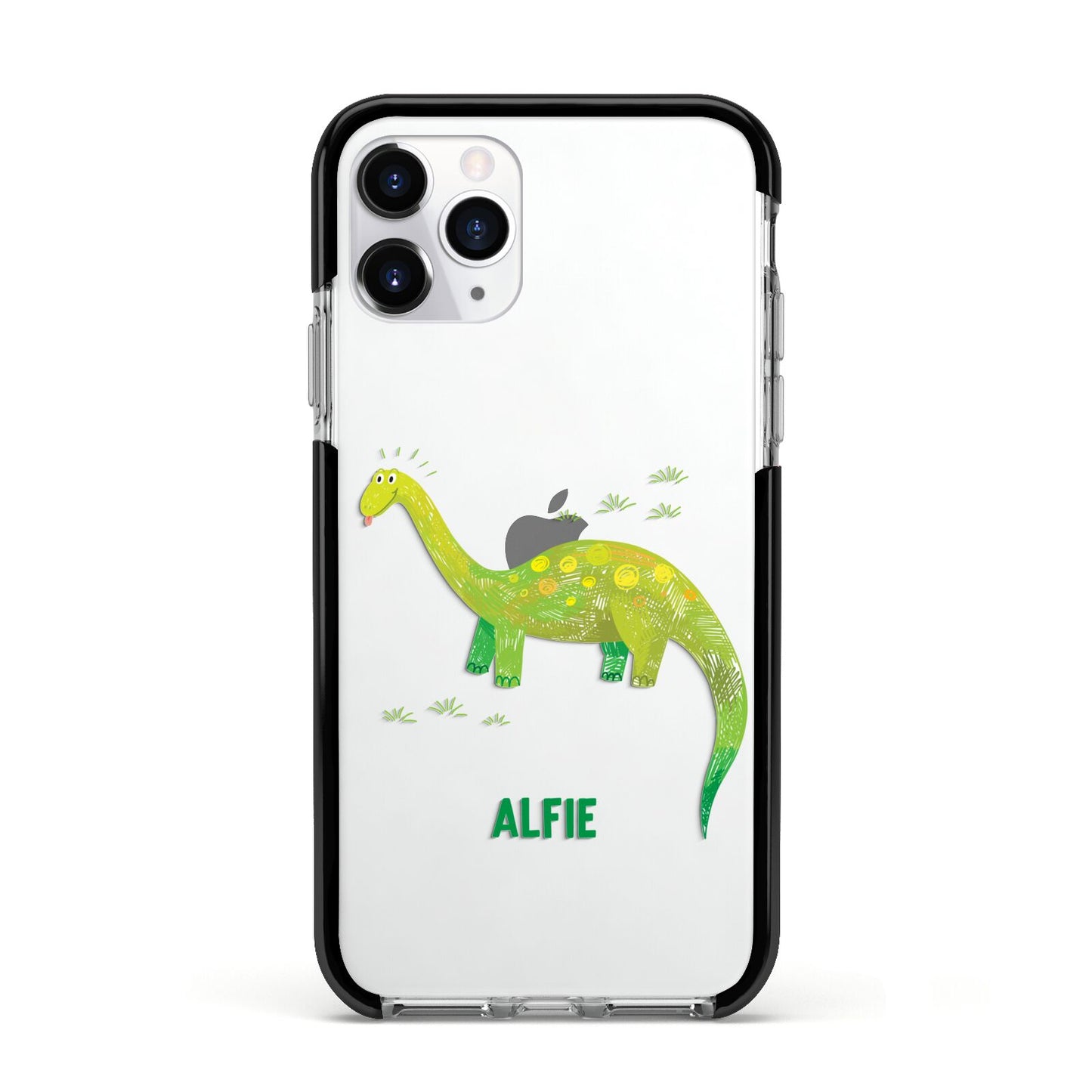 Custom Dinosaur Apple iPhone 11 Pro in Silver with Black Impact Case