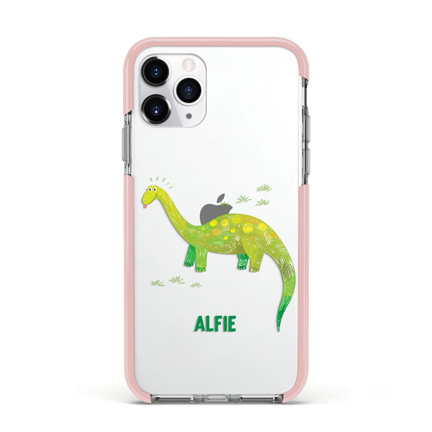 Custom Dinosaur Apple iPhone 11 Pro in Silver with Pink Impact Case