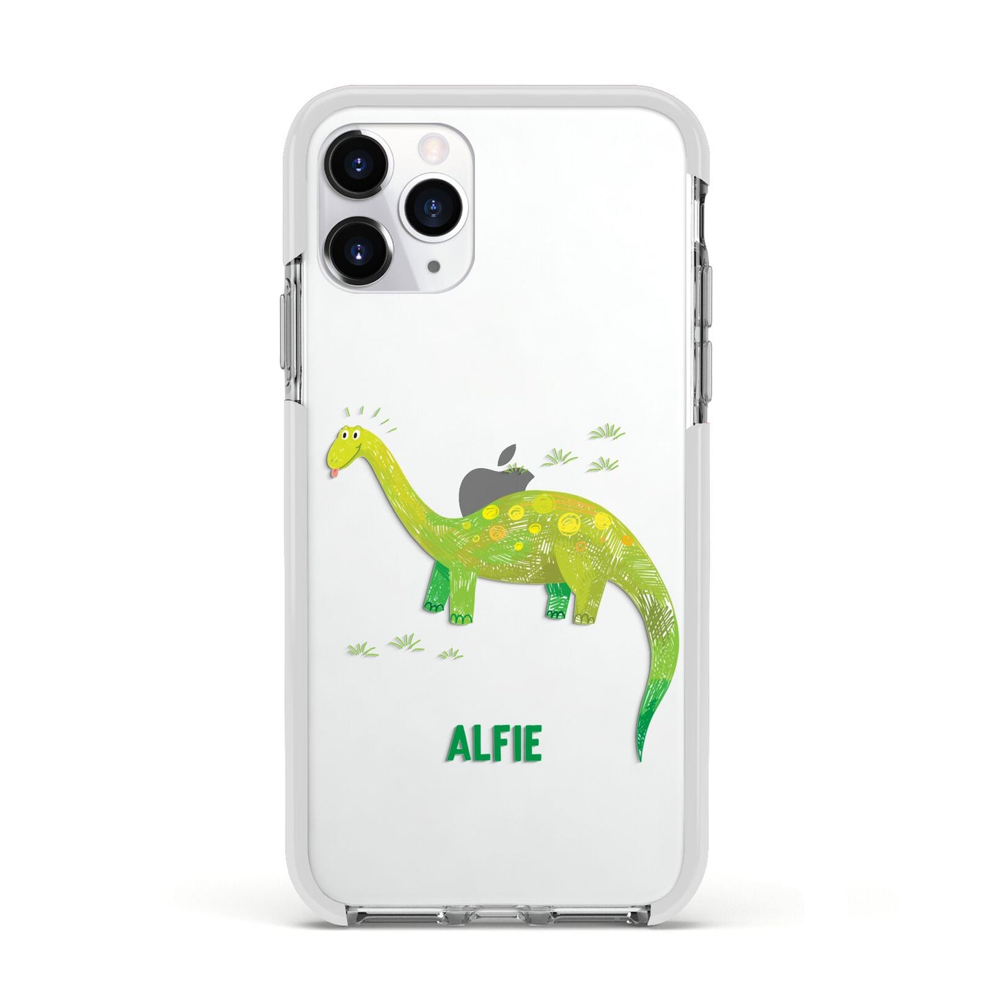 Custom Dinosaur Apple iPhone 11 Pro in Silver with White Impact Case