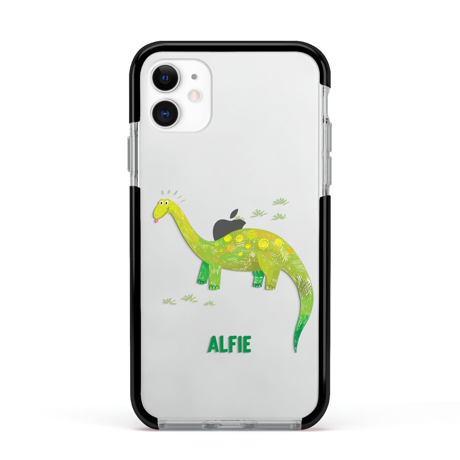 Custom Dinosaur Apple iPhone 11 in White with Black Impact Case