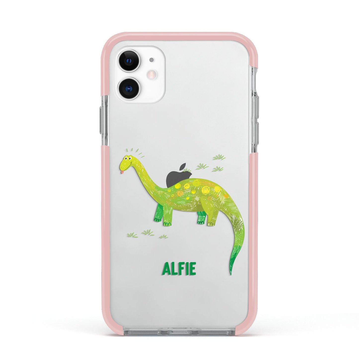 Custom Dinosaur Apple iPhone 11 in White with Pink Impact Case