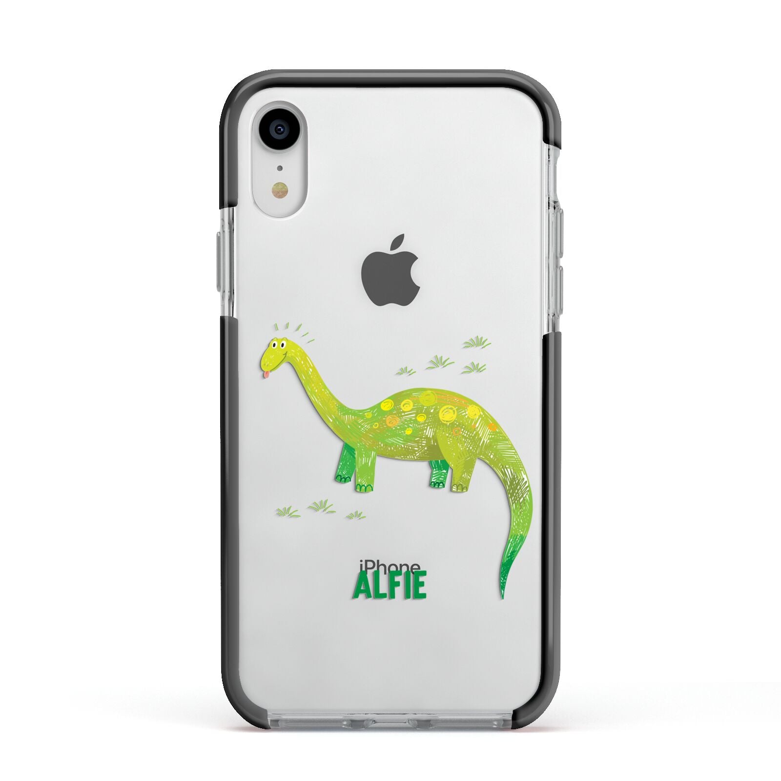 Custom Dinosaur Apple iPhone XR Impact Case Black Edge on Silver Phone