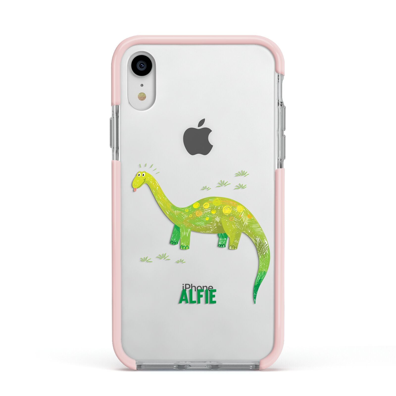 Custom Dinosaur Apple iPhone XR Impact Case Pink Edge on Silver Phone