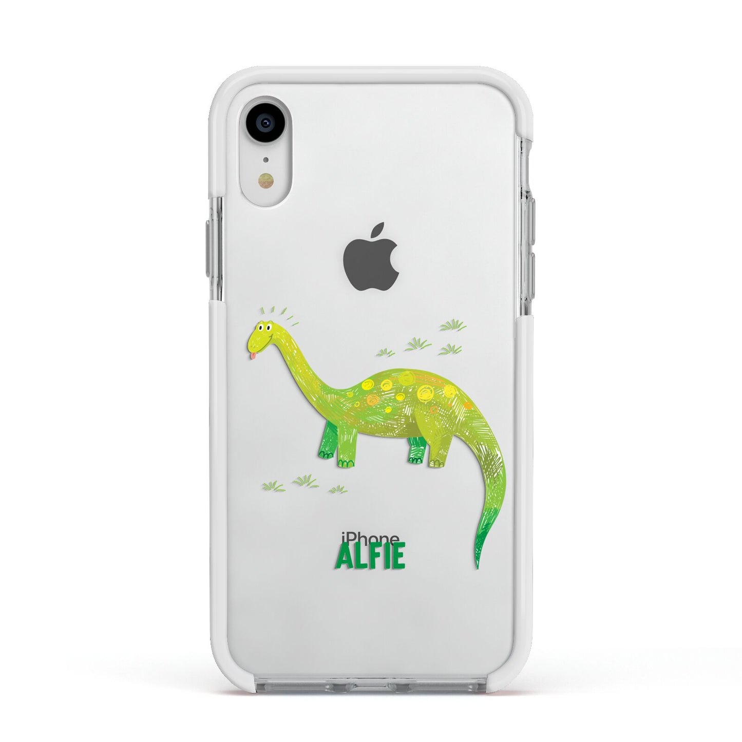 Custom Dinosaur Apple iPhone XR Impact Case White Edge on Silver Phone