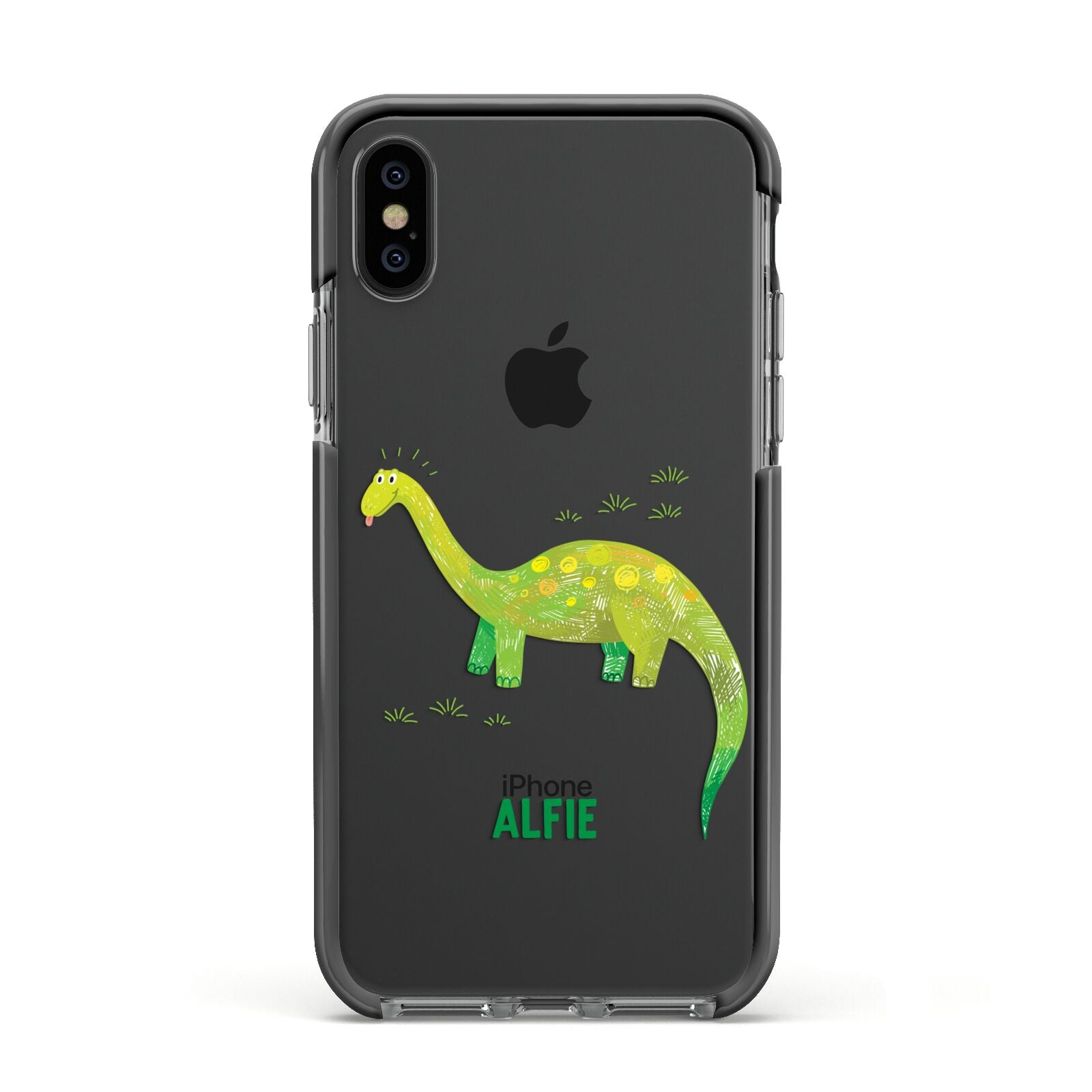 Custom Dinosaur Apple iPhone Xs Impact Case Black Edge on Black Phone