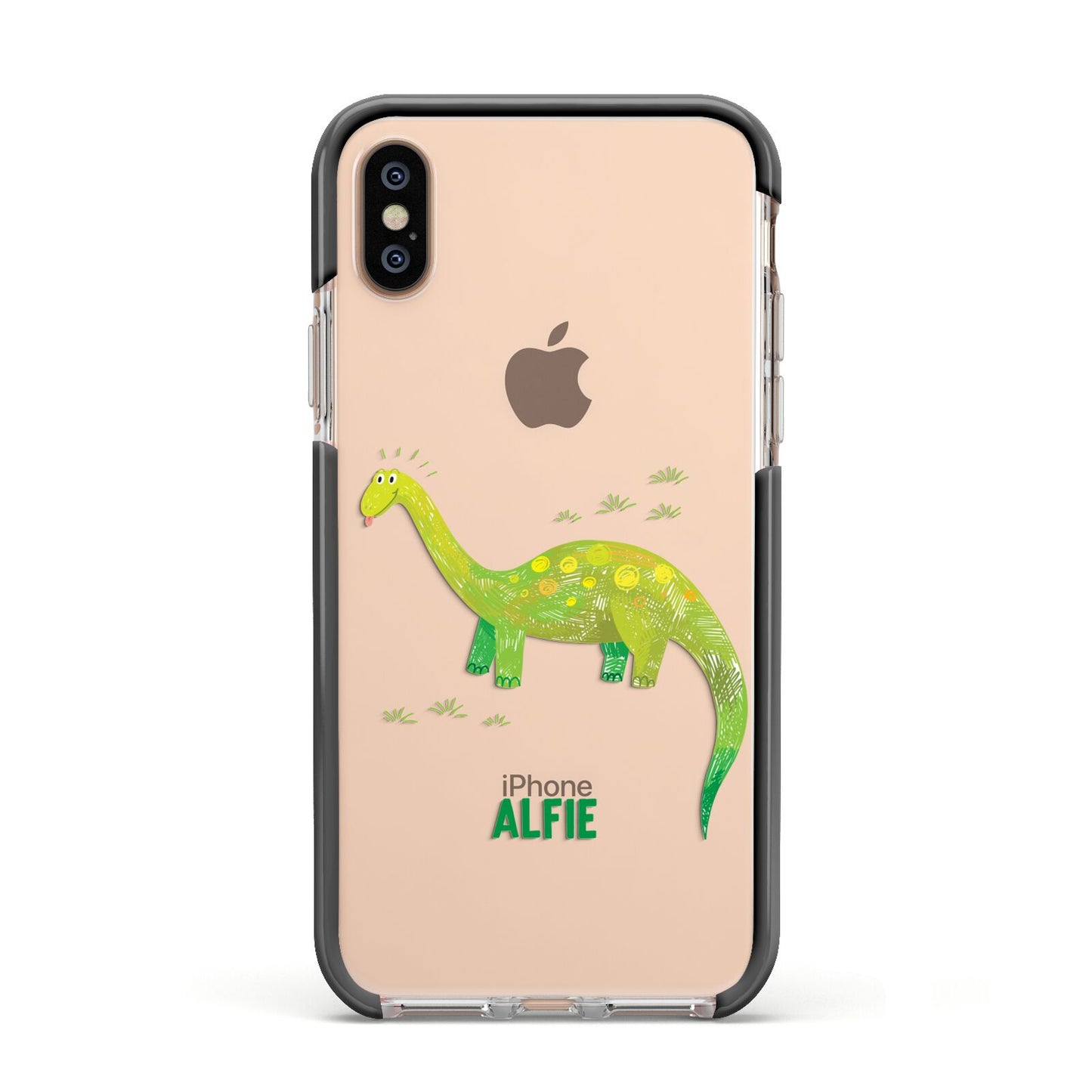 Custom Dinosaur Apple iPhone Xs Impact Case Black Edge on Gold Phone