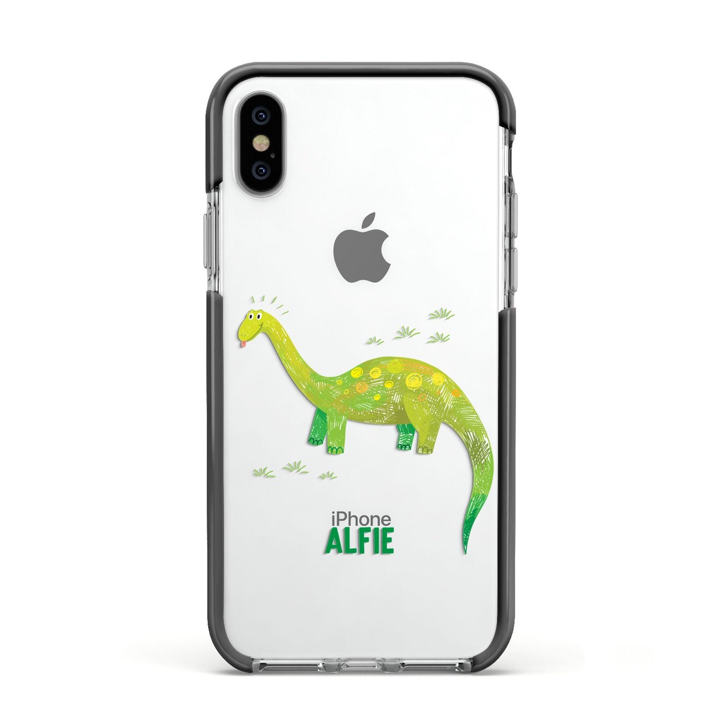 Custom Dinosaur Apple iPhone Xs Impact Case Black Edge on Silver Phone