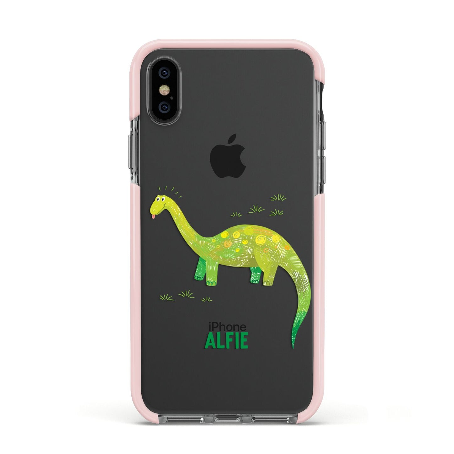 Custom Dinosaur Apple iPhone Xs Impact Case Pink Edge on Black Phone