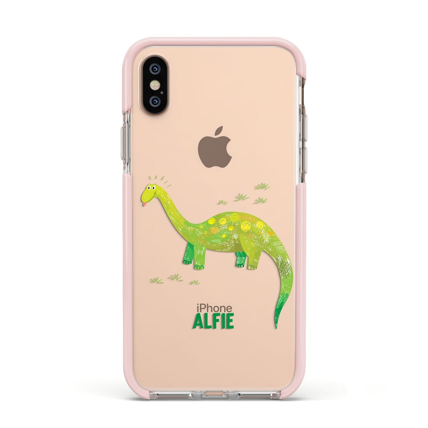 Custom Dinosaur Apple iPhone Xs Impact Case Pink Edge on Gold Phone