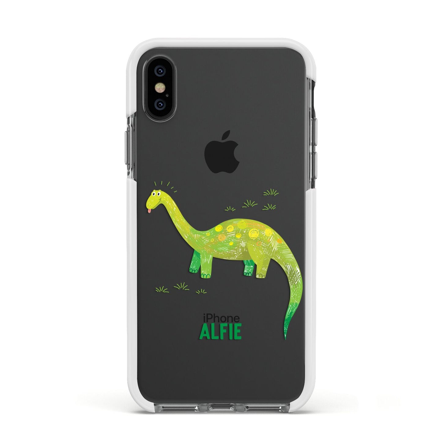 Custom Dinosaur Apple iPhone Xs Impact Case White Edge on Black Phone