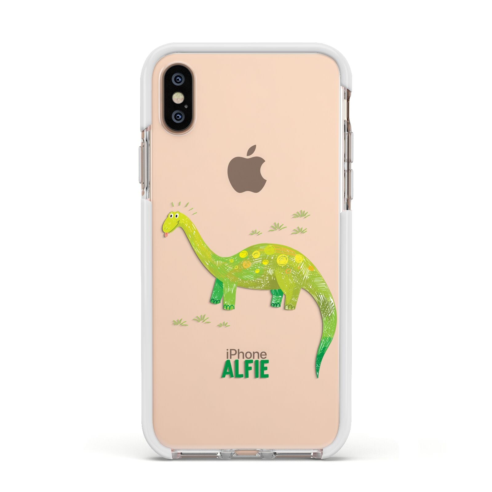 Custom Dinosaur Apple iPhone Xs Impact Case White Edge on Gold Phone