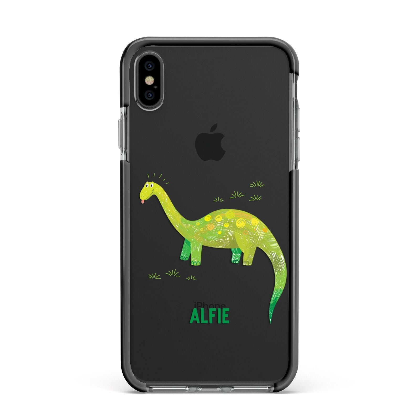 Custom Dinosaur Apple iPhone Xs Max Impact Case Black Edge on Black Phone