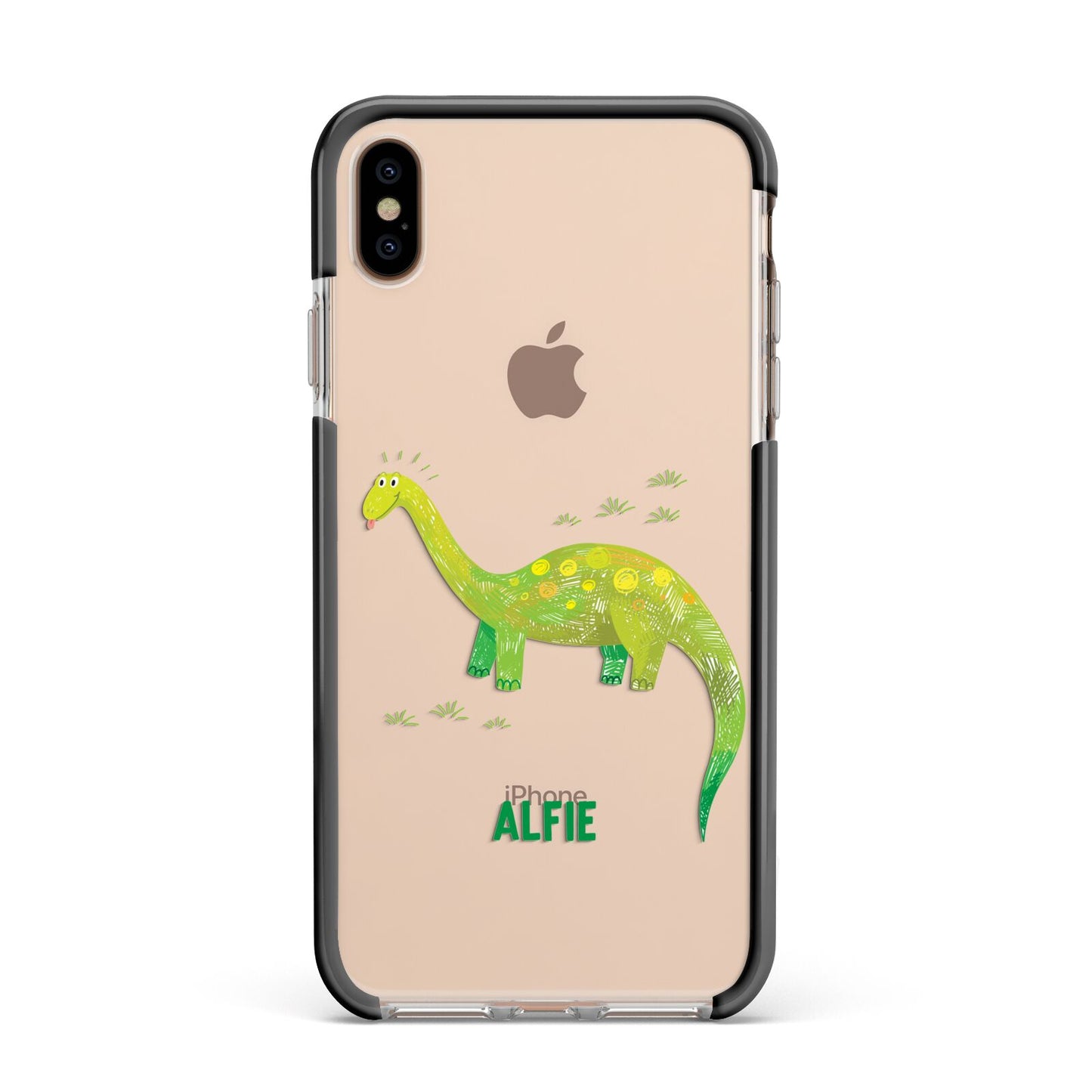 Custom Dinosaur Apple iPhone Xs Max Impact Case Black Edge on Gold Phone