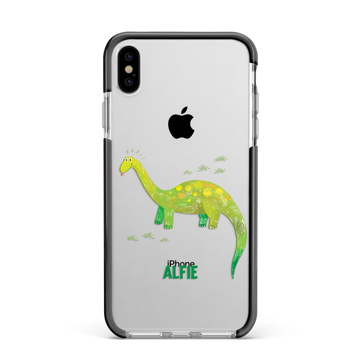 Custom Dinosaur Apple iPhone Xs Max Impact Case Black Edge on Silver Phone