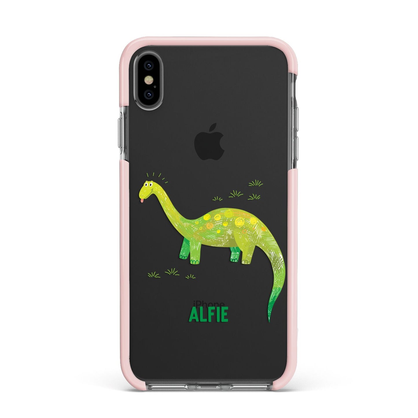 Custom Dinosaur Apple iPhone Xs Max Impact Case Pink Edge on Black Phone