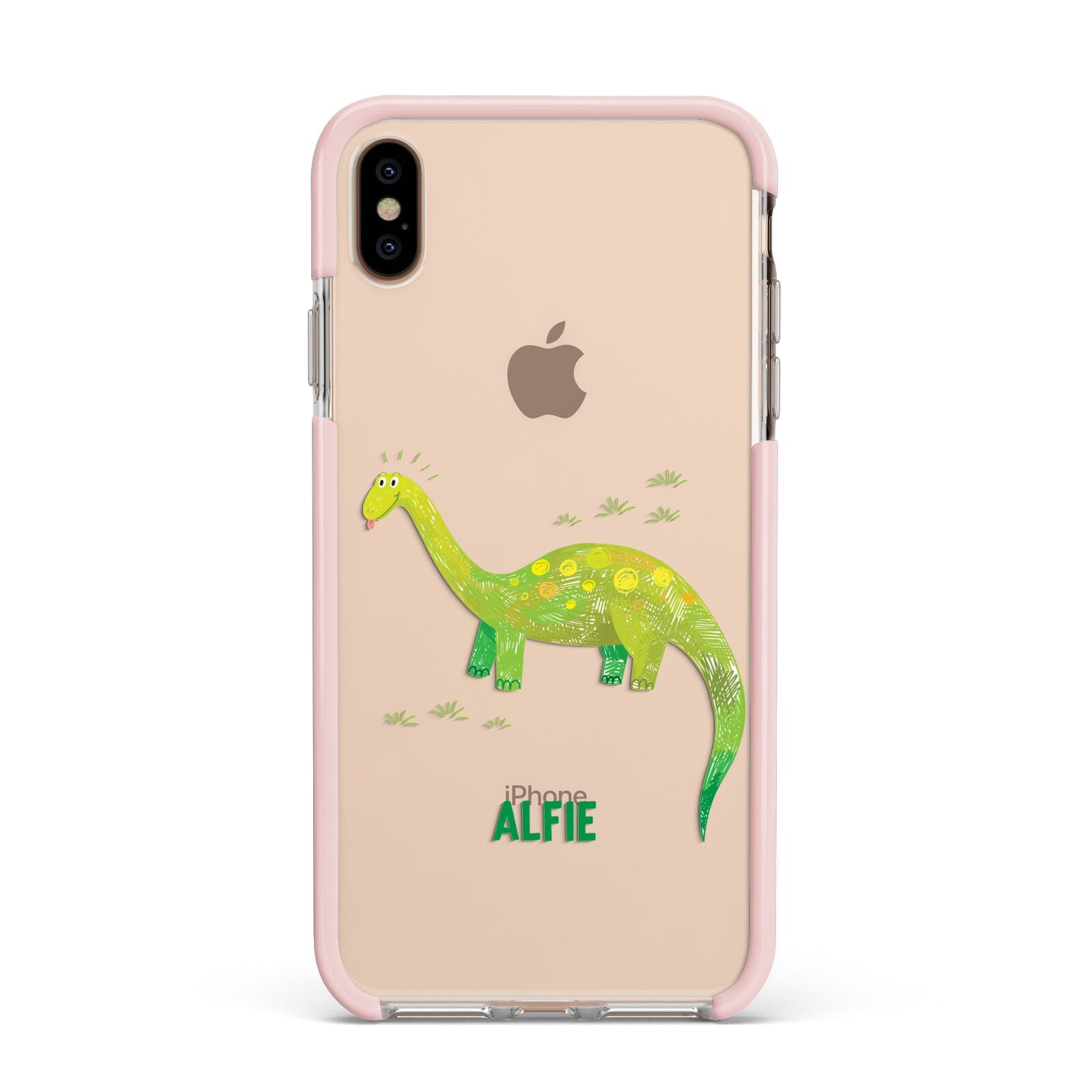 Custom Dinosaur Apple iPhone Xs Max Impact Case Pink Edge on Gold Phone