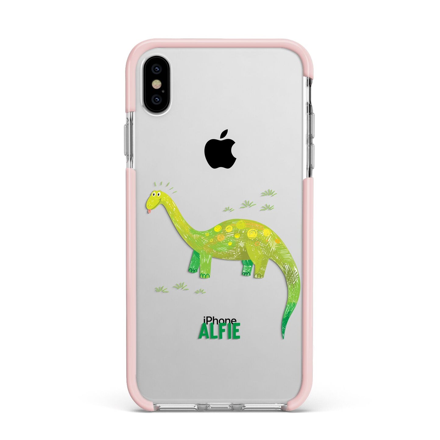 Custom Dinosaur Apple iPhone Xs Max Impact Case Pink Edge on Silver Phone