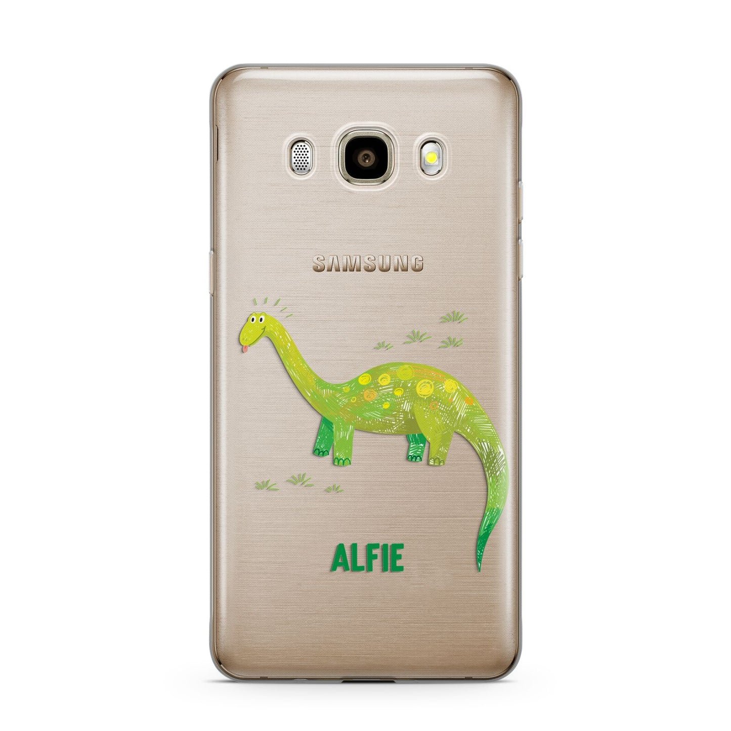 Custom Dinosaur Samsung Galaxy J7 2016 Case on gold phone