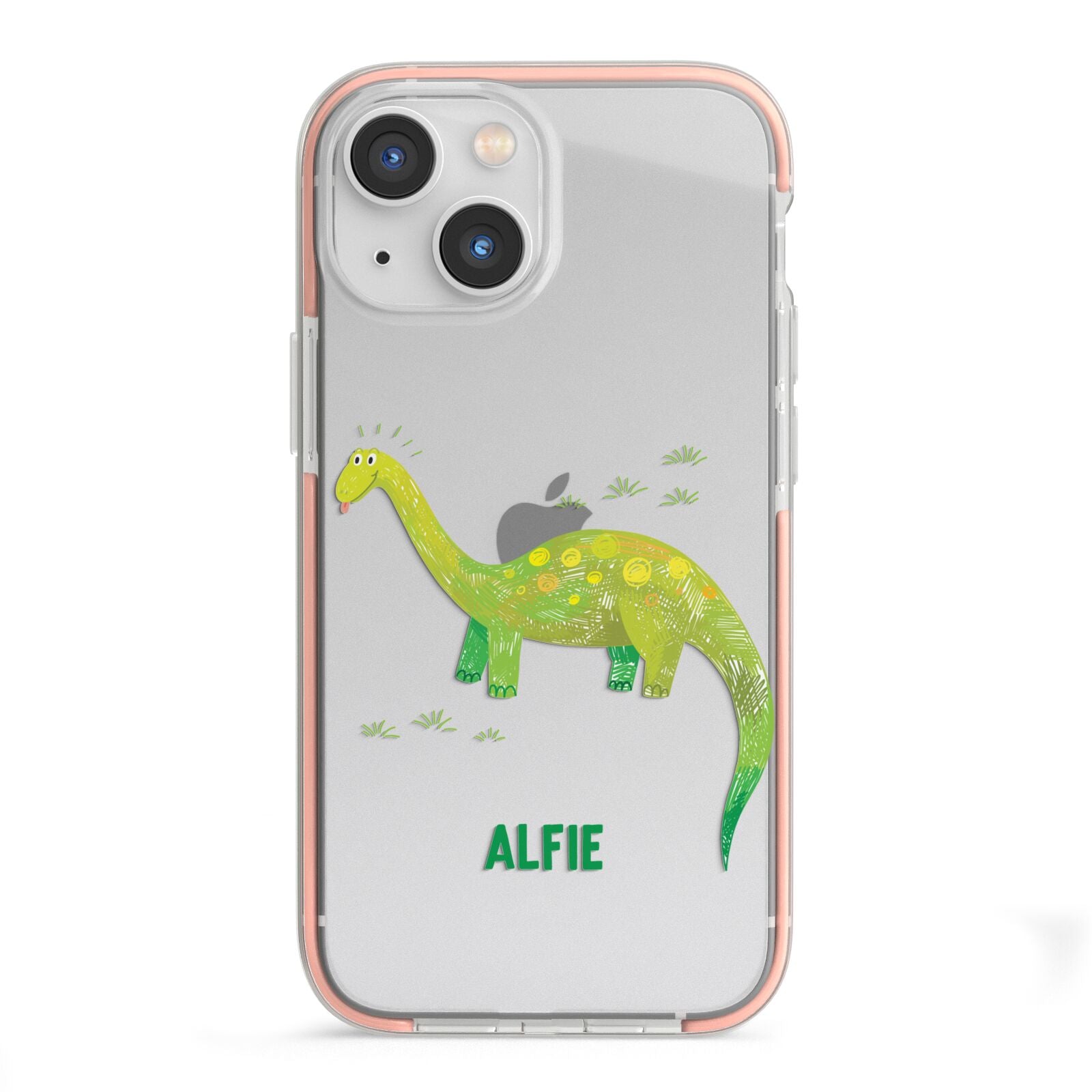 Custom Dinosaur iPhone 13 Mini TPU Impact Case with Pink Edges