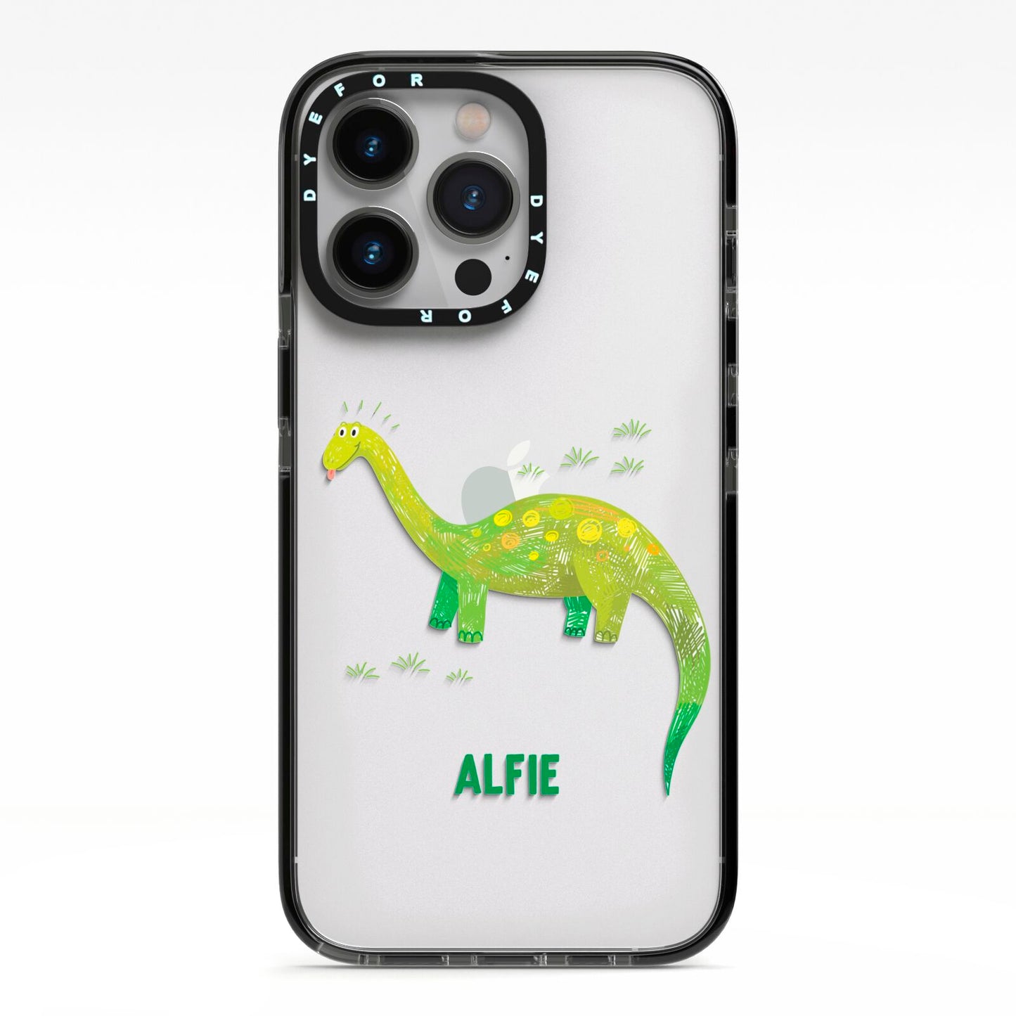 Custom Dinosaur iPhone 13 Pro Black Impact Case on Silver phone