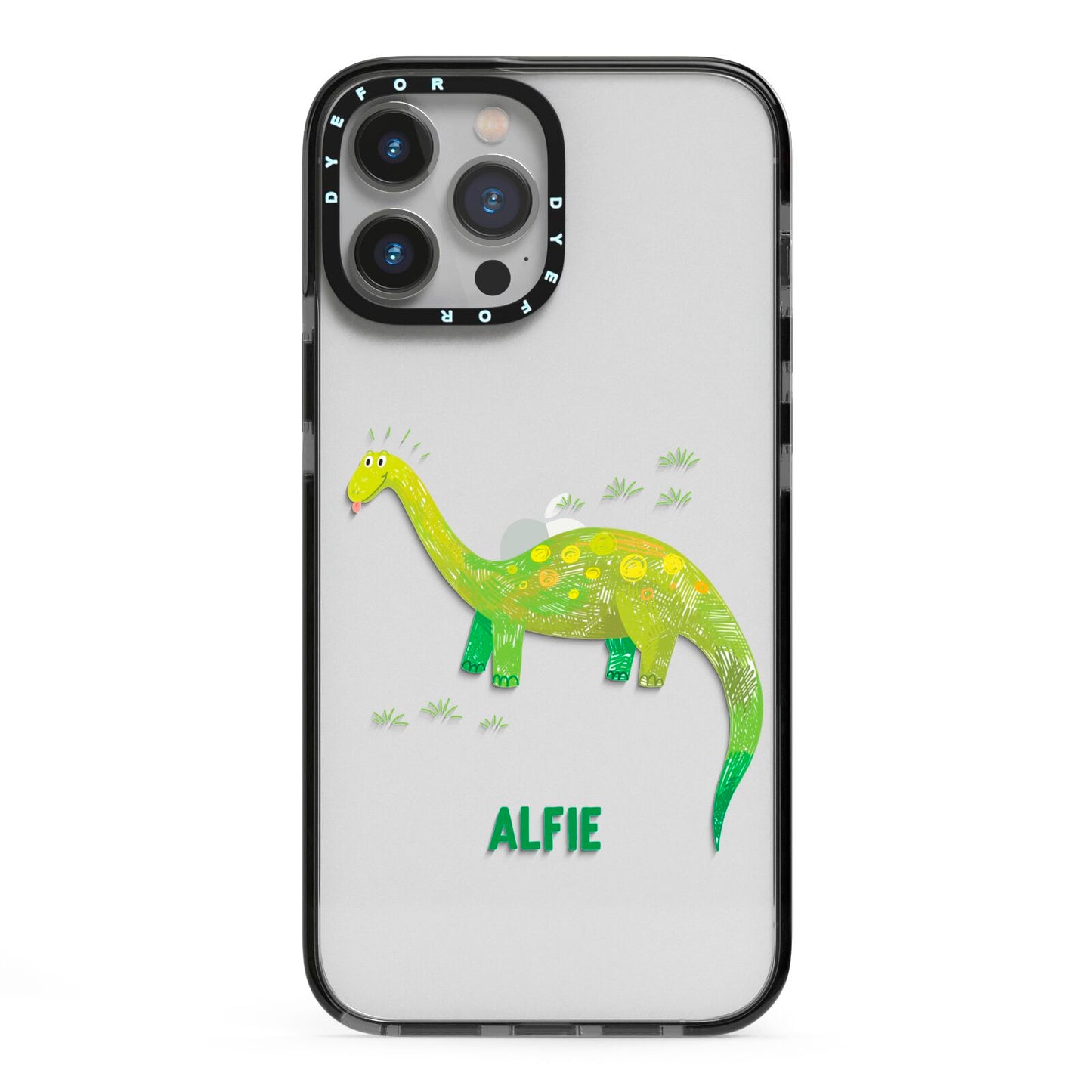 Custom Dinosaur iPhone 13 Pro Max Black Impact Case on Silver phone