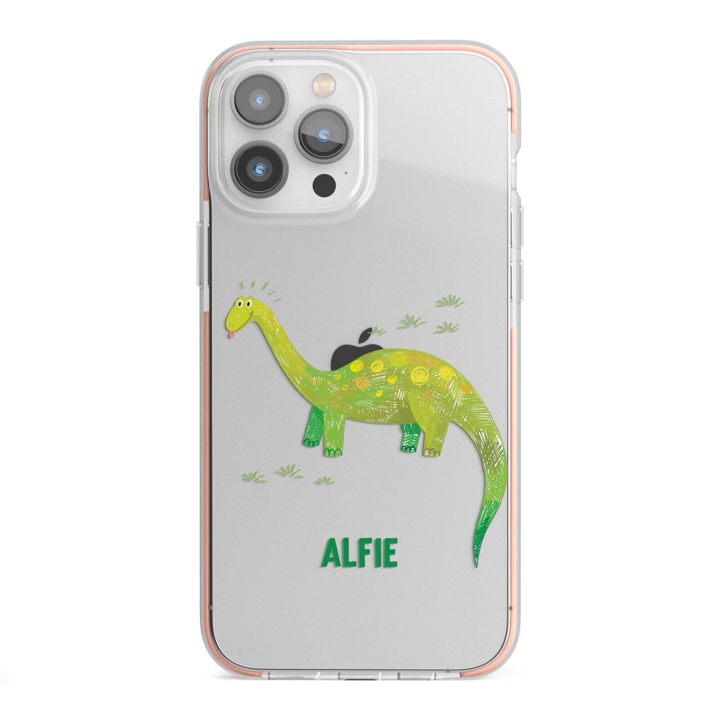 Custom Dinosaur iPhone 13 Pro Max TPU Impact Case with Pink Edges