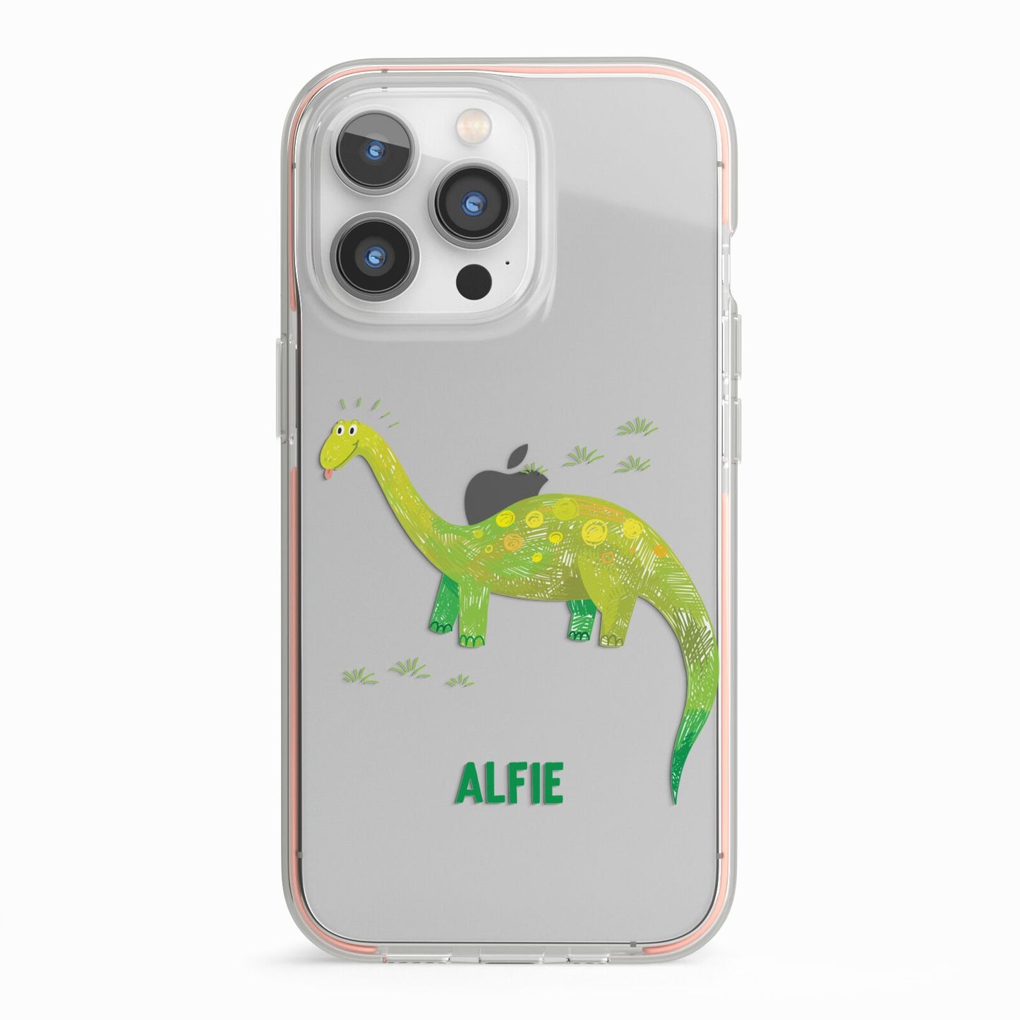 Custom Dinosaur iPhone 13 Pro TPU Impact Case with Pink Edges