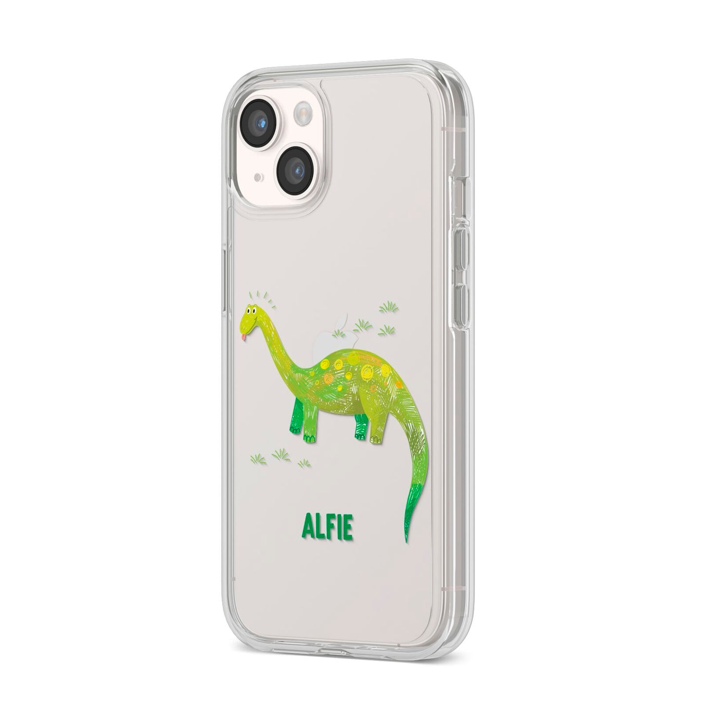 Custom Dinosaur iPhone 14 Clear Tough Case Starlight Angled Image