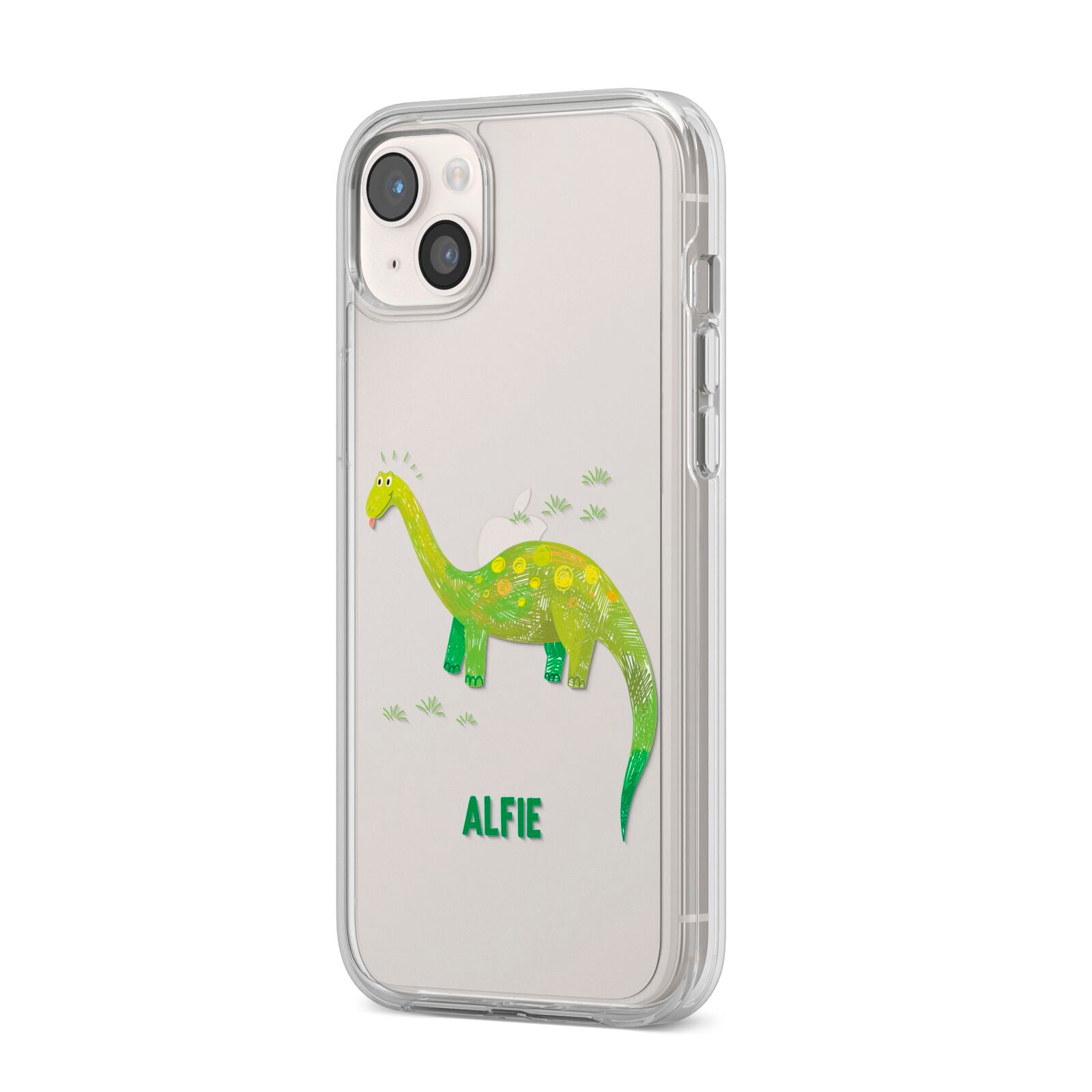 Custom Dinosaur iPhone 14 Plus Clear Tough Case Starlight Angled Image