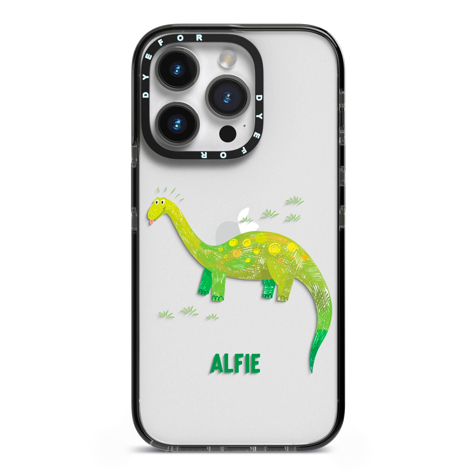 Custom Dinosaur iPhone 14 Pro Black Impact Case on Silver phone