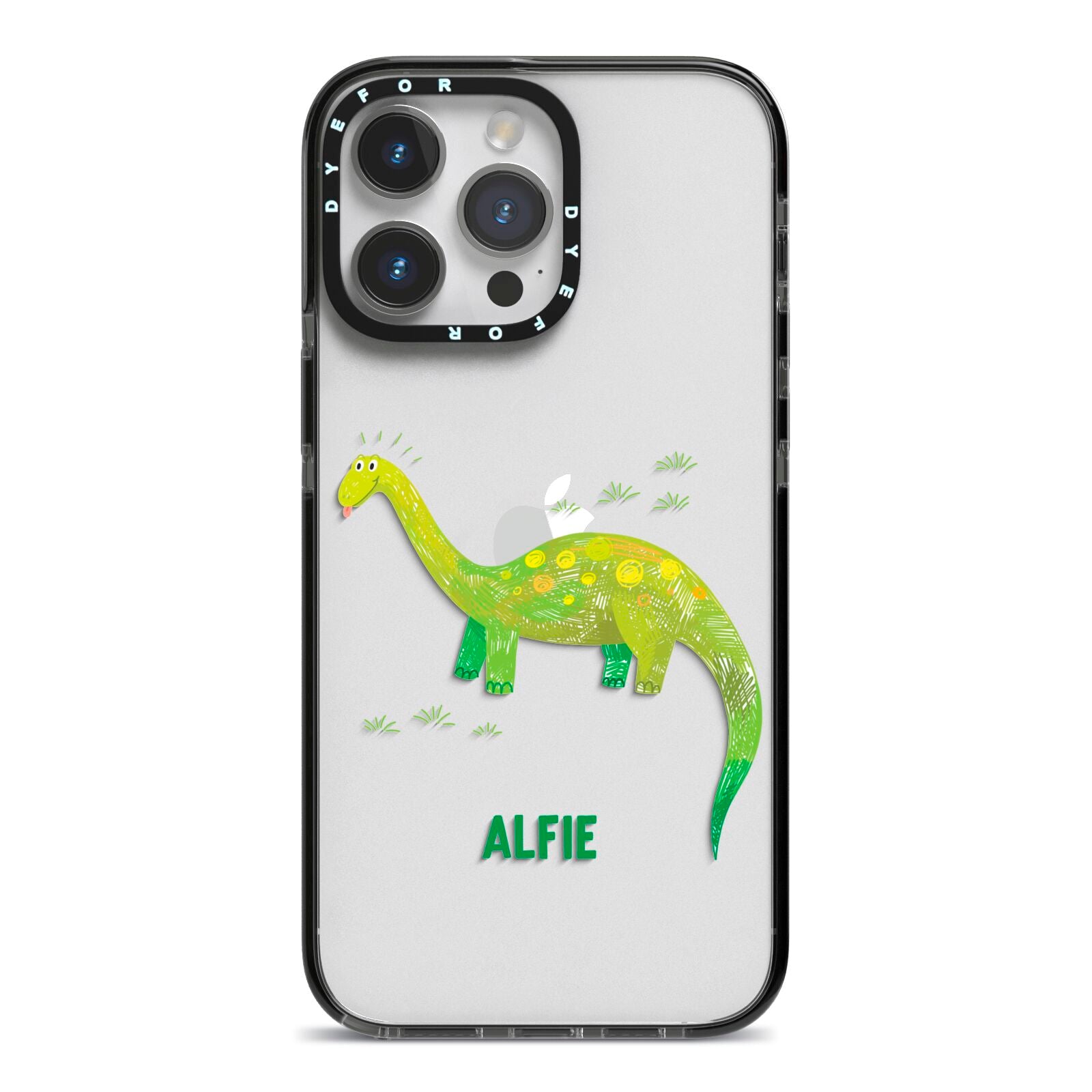 Custom Dinosaur iPhone 14 Pro Max Black Impact Case on Silver phone