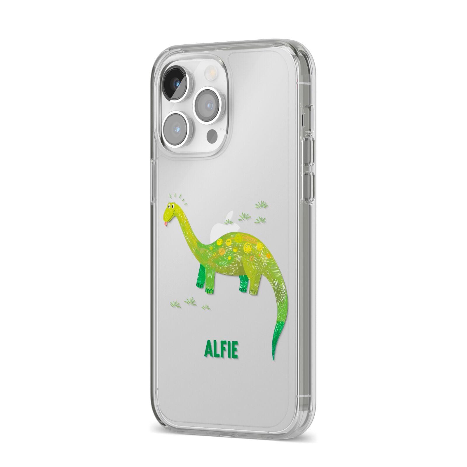 Custom Dinosaur iPhone 14 Pro Max Clear Tough Case Silver Angled Image