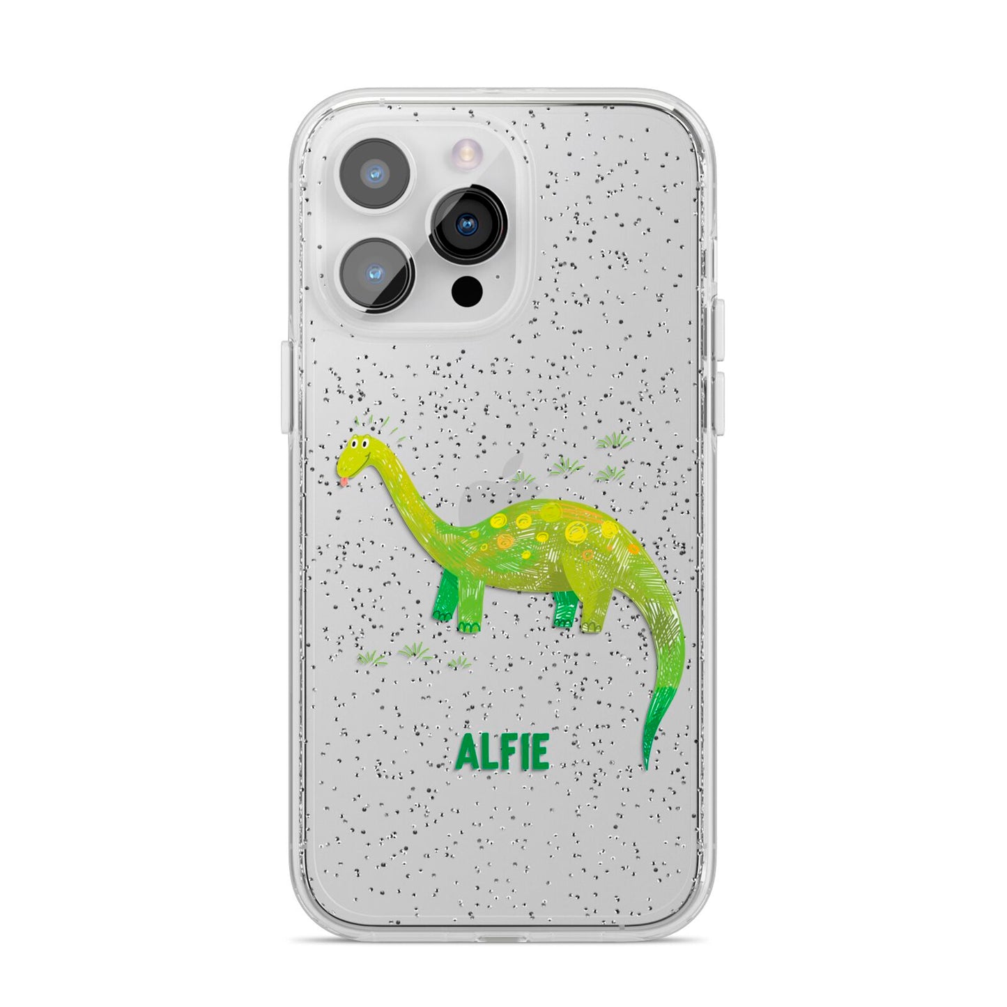 Custom Dinosaur iPhone 14 Pro Max Glitter Tough Case Silver