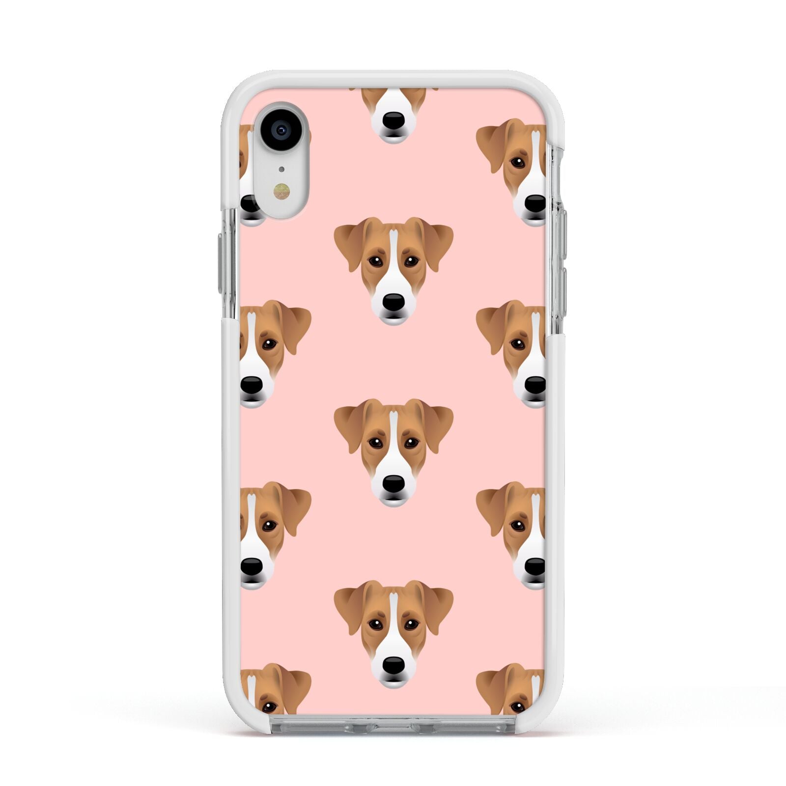 Custom Dog Apple iPhone XR Impact Case White Edge on Silver Phone