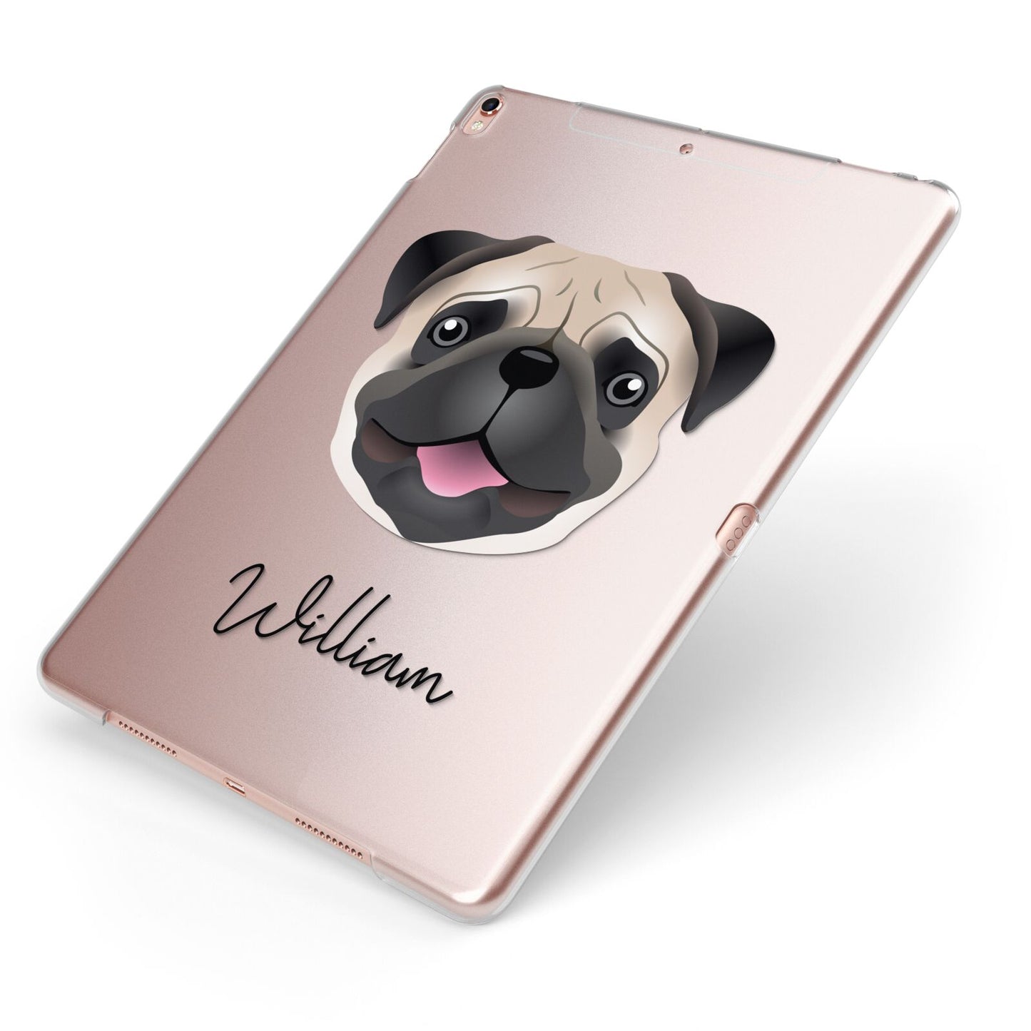 Custom Dog Illustration with Name Apple iPad Case on Rose Gold iPad Side View