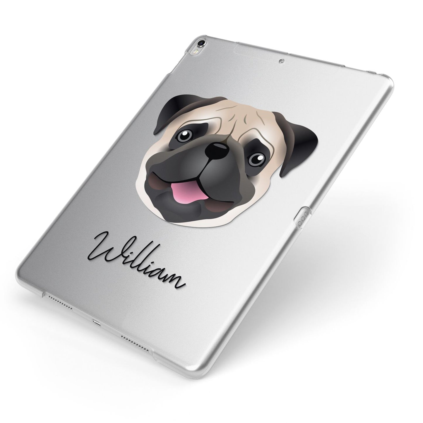 Custom Dog Illustration with Name Apple iPad Case on Silver iPad Side View