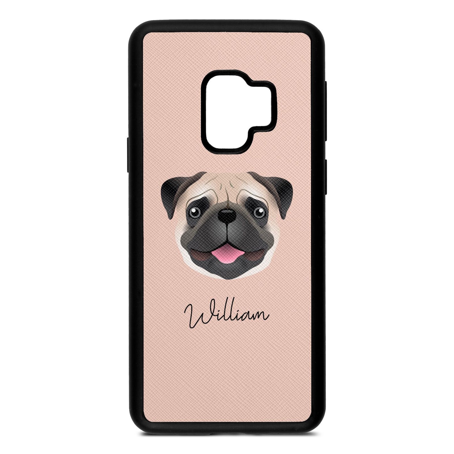 Custom Dog Illustration with Name Nude Saffiano Leather Samsung S9 Case