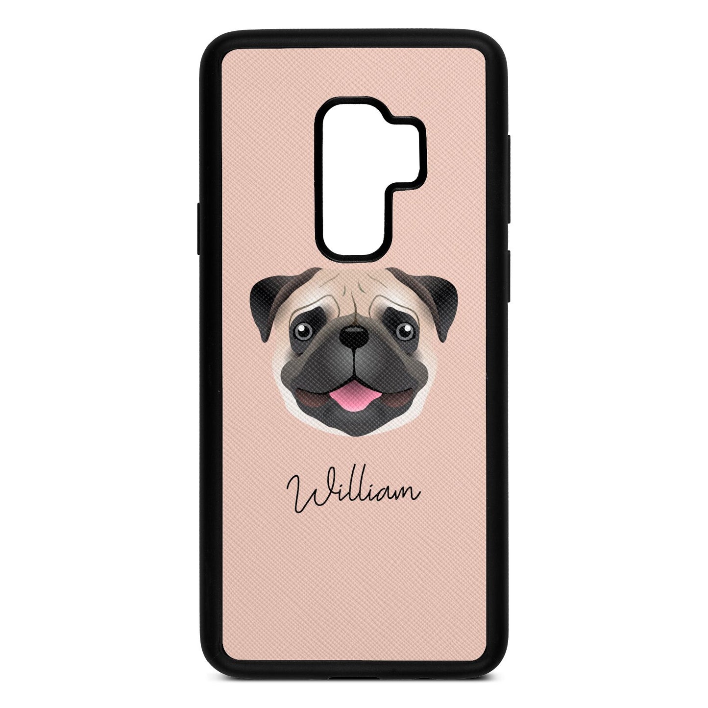 Custom Dog Illustration with Name Nude Saffiano Leather Samsung S9 Plus Case