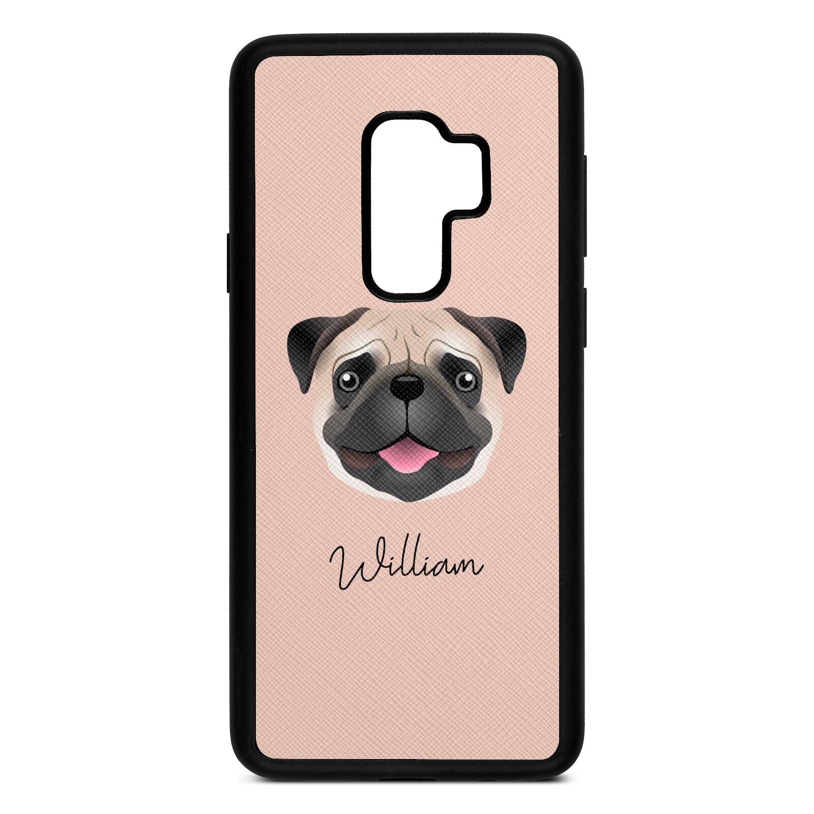 Custom Dog Illustration with Name Nude Saffiano Leather Samsung S9 Plus Case