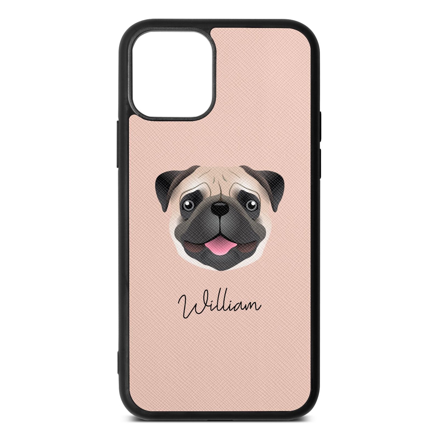 Custom Dog Illustration with Name Nude Saffiano Leather iPhone 11 Pro Case